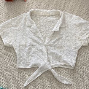 White eyelet floral blouse